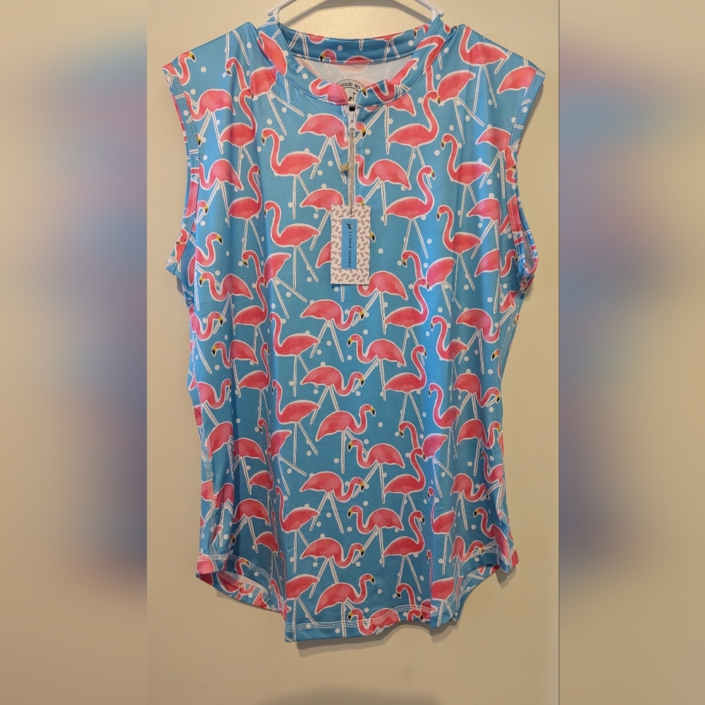 Women's Golf Pickleball Tank Top Shirt  XL Moisture Wicking SPF NWT Flamingo Fun